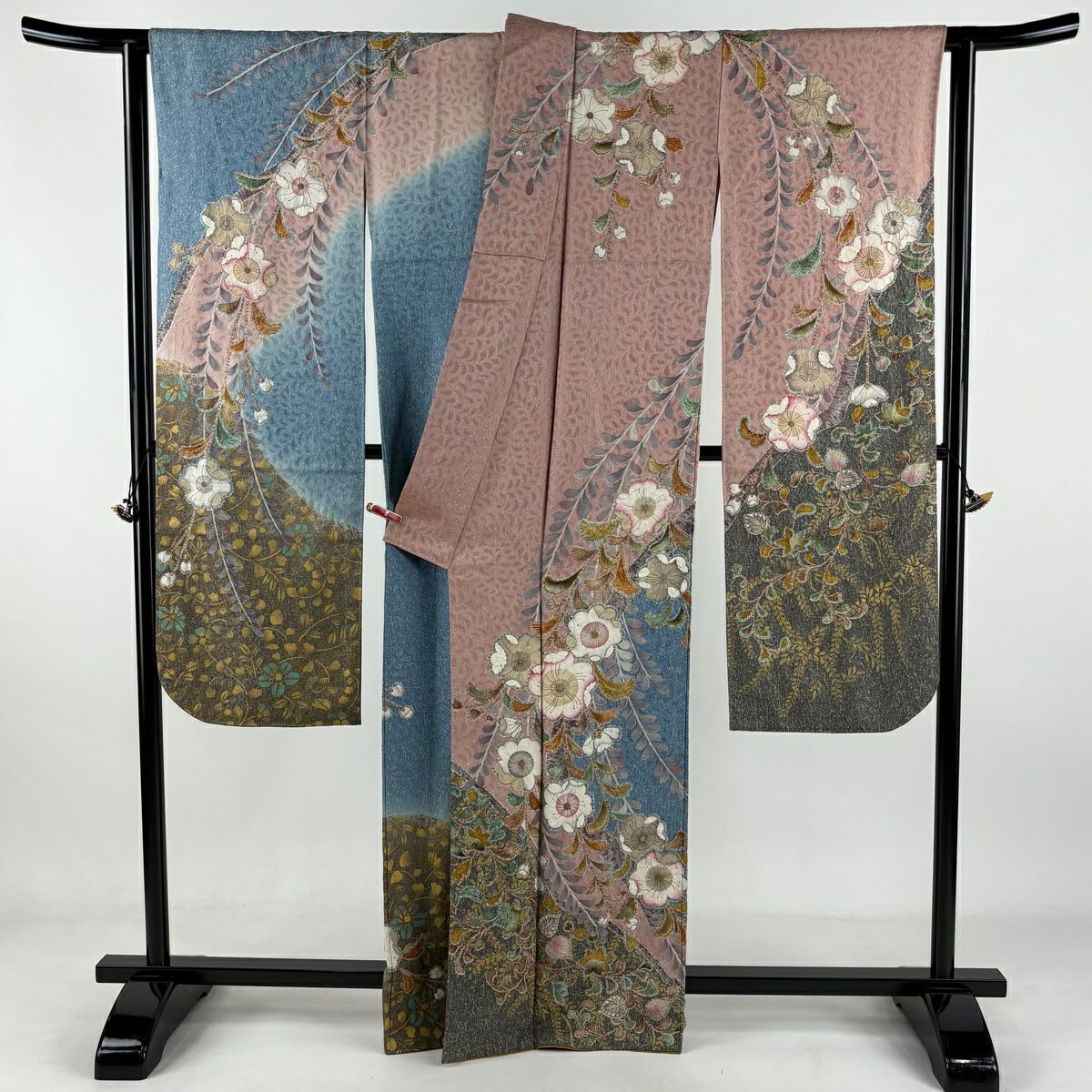 【美品】振袖禮服 身長165.5cm 袖長66cm M 雙層 辻花染 銀彩 染分 粉米色 純蠶絲 逸品級