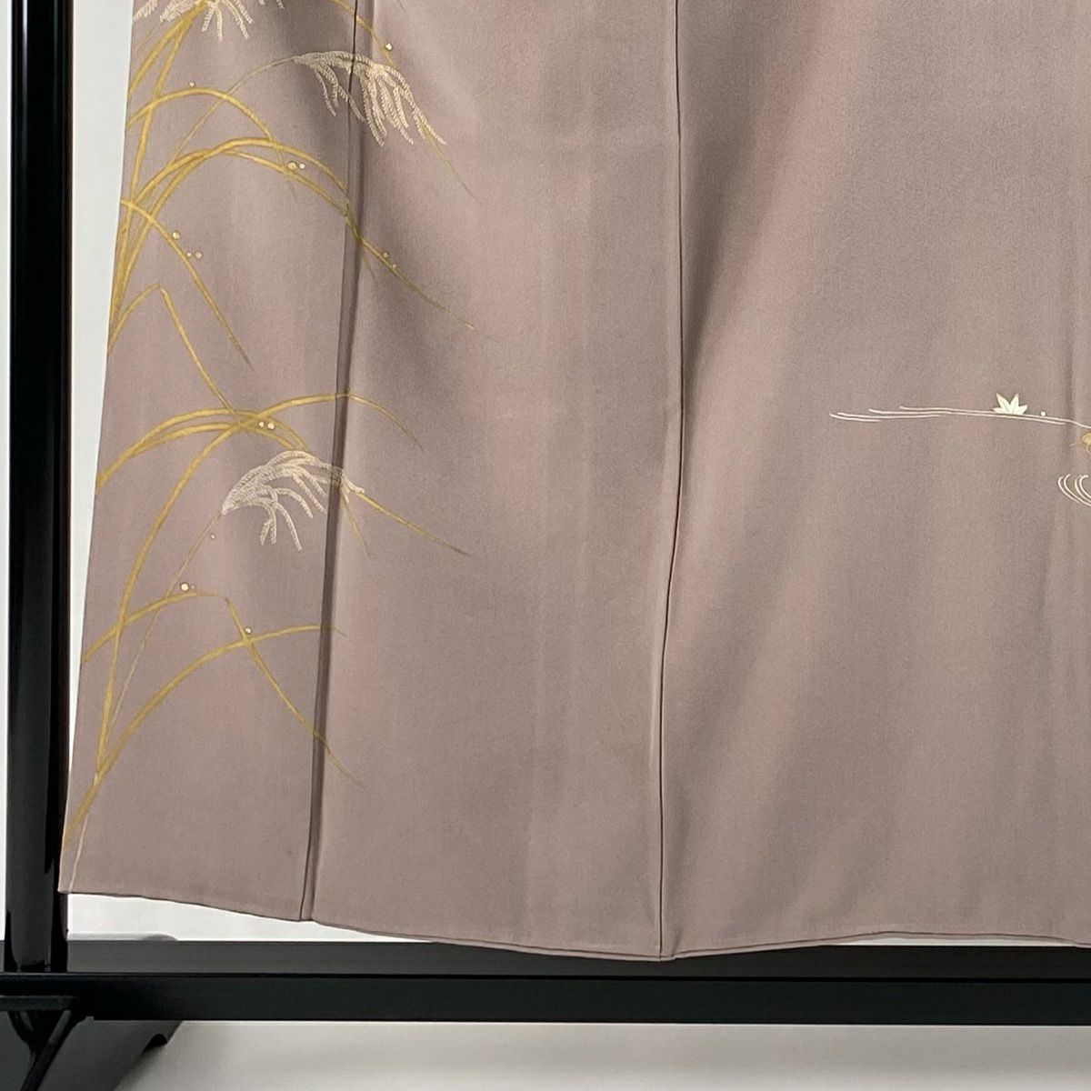 付下 身長154.5cm 袖長63.5cm S 雙層 千總 有落款 蘆葦 花筏 金銀彩 金絲 淺小豆 純蠶絲 逸品級 一個紋