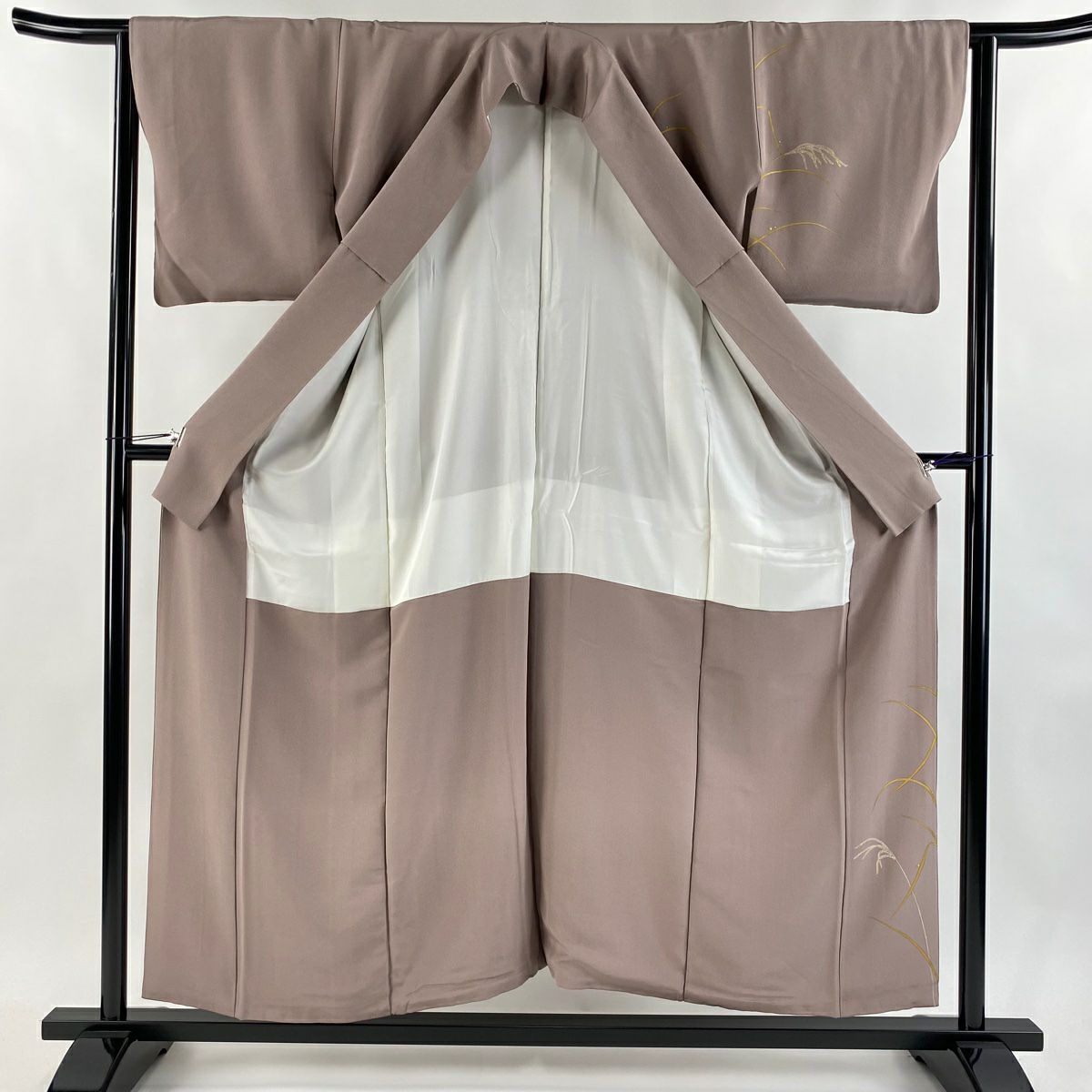付下 身長154.5cm 袖長63.5cm S 雙層 千總 有落款 蘆葦 花筏 金銀彩 金絲 淺小豆 純蠶絲 逸品級 一個紋