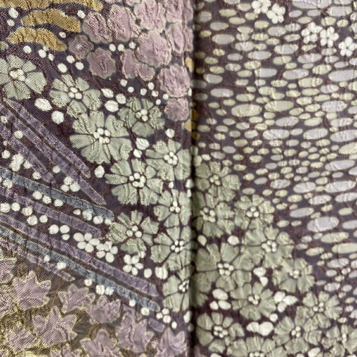 訪問服 身長157cm 袖長63cm S 雙層 草花紋紋 地紋 金彩裝飾 茶綠 純蠶絲 逸品級