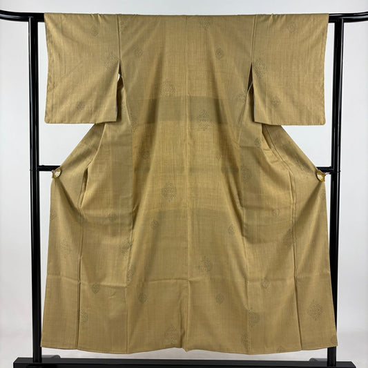 【美品】結城紬織 身長153cm 袖長60cm S 雙層 本場結城紬織 奥順 鈴乃屋 證書齊全 華紋 龜甲絣 山吹 純蠶絲 逸品級