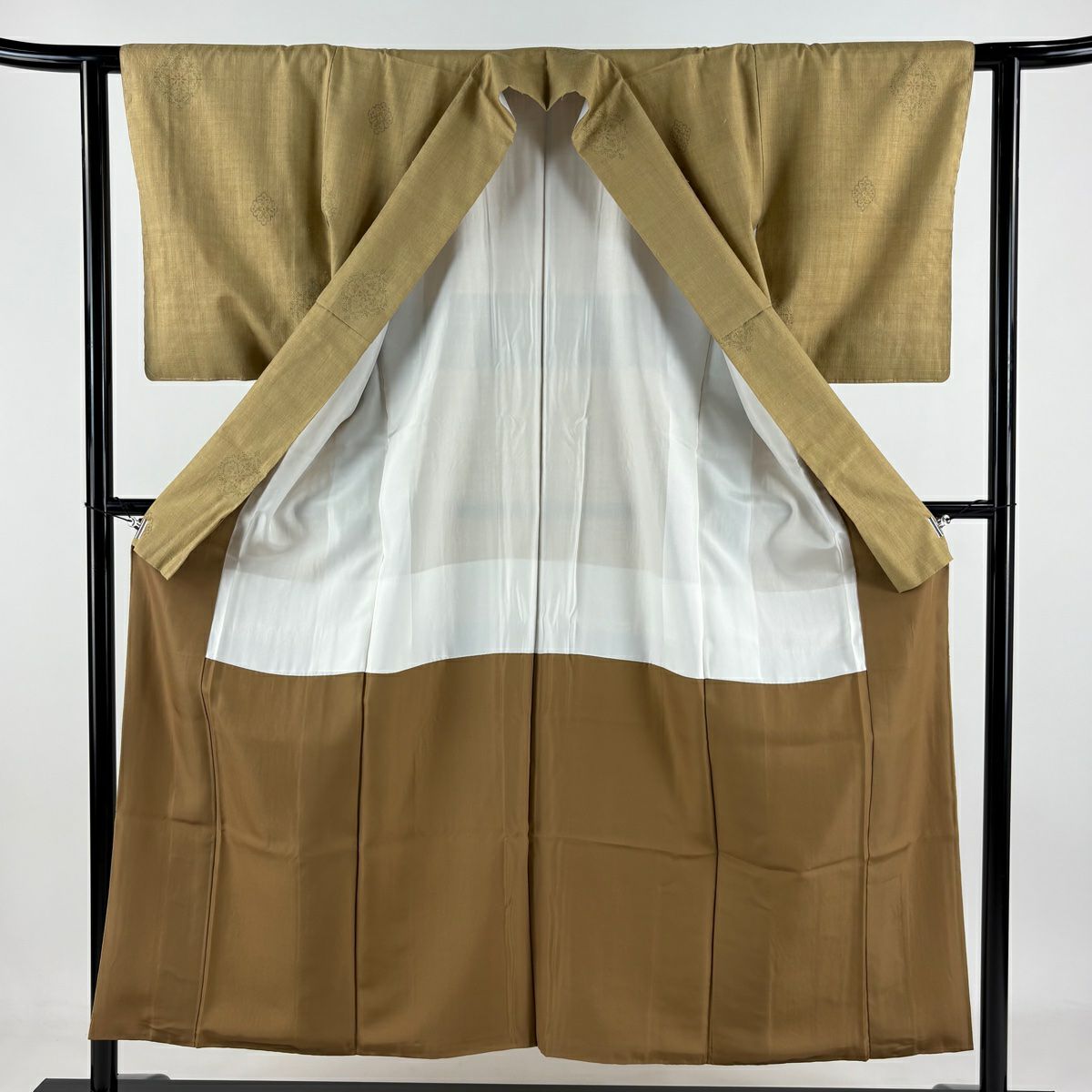 【美品】結城紬織 身長153cm 袖長60cm S 雙層 本場結城紬織 奥順 鈴乃屋 證書齊全 華紋 龜甲絣 山吹 純蠶絲 逸品級