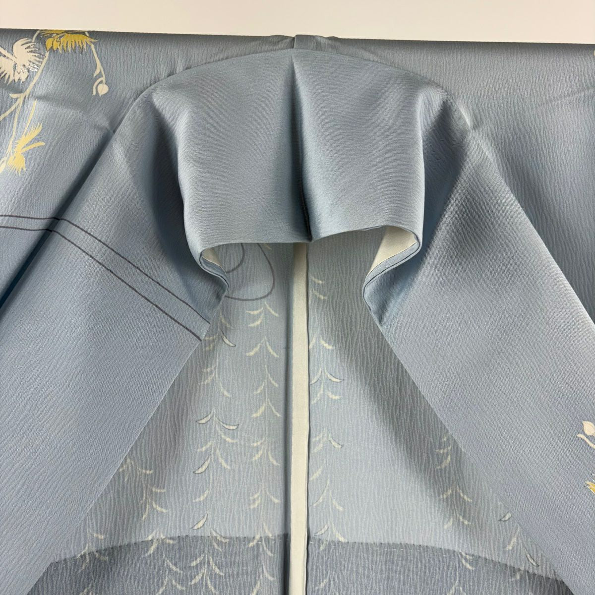 訪問服 身長159.5cm 袖長64cm M 單層 千總 落款あり 草花紋紋 鷺草 金金箔 銀彩 水色 純蠶絲 逸品級 一つ紋