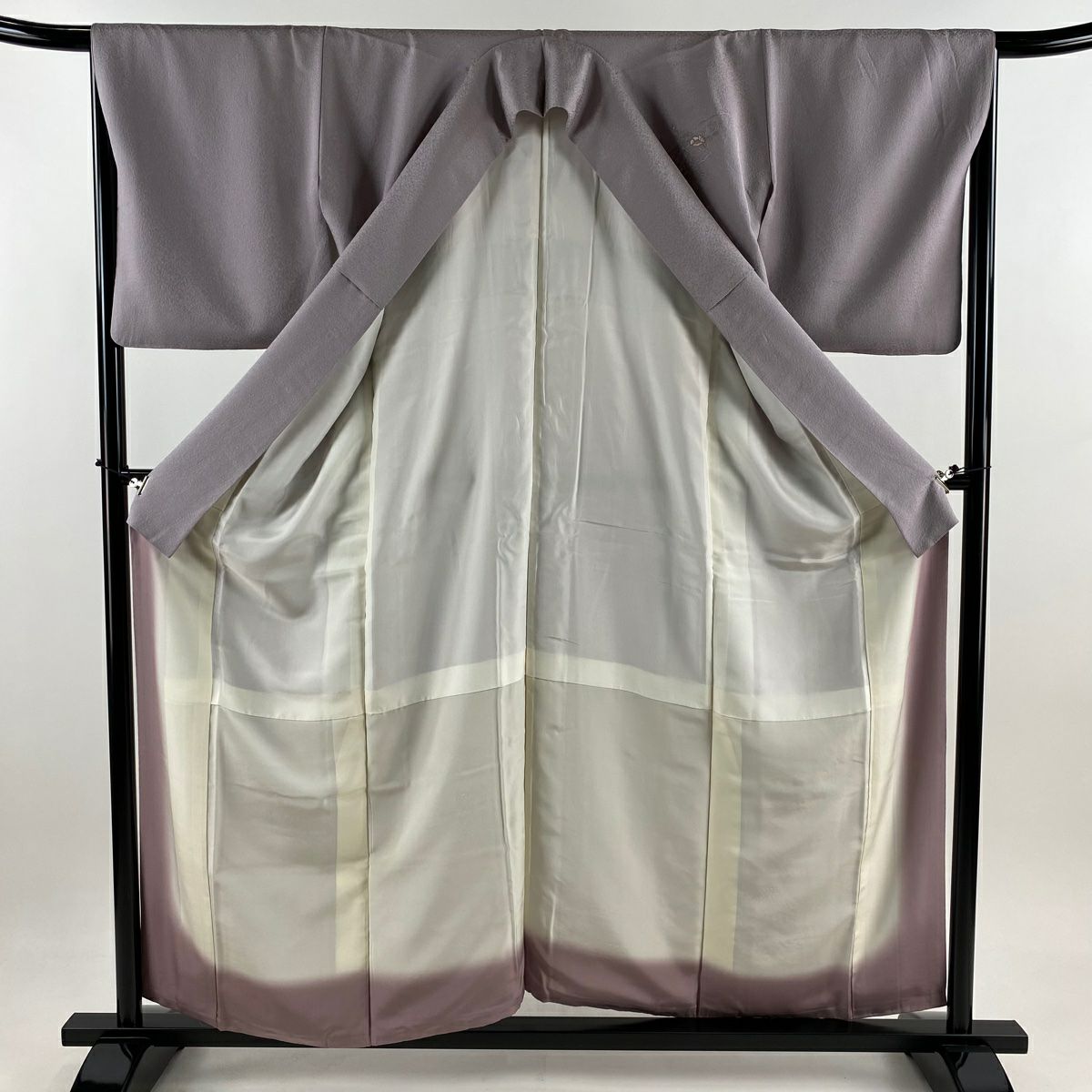 付下 身長156.5cm 袖長66cm M 雙層 家屋 草花紋紋 金糸刺繡 灰紫 純蠶絲 秀品級
