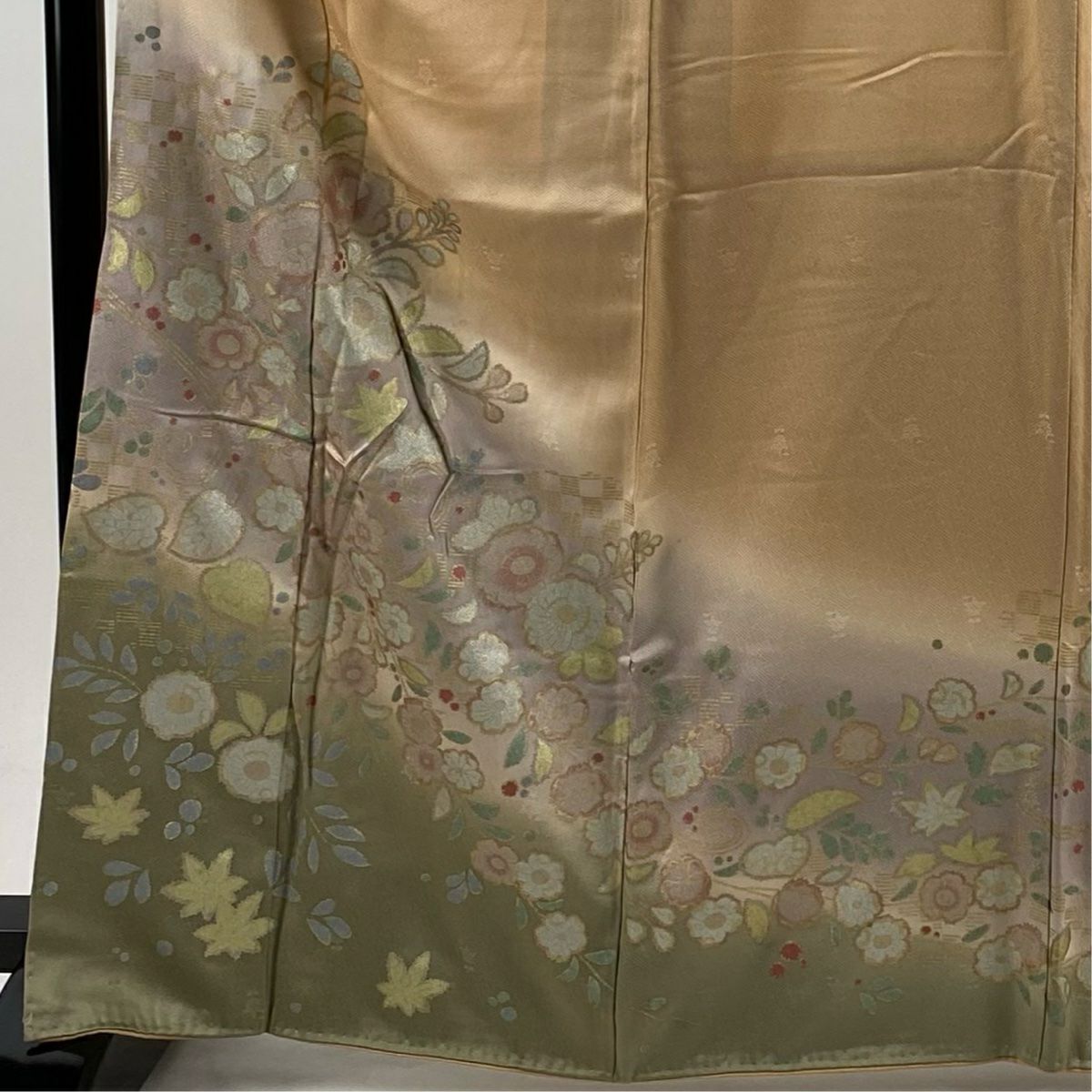 訪問服 身長165cm 袖長64.5cm M 雙層 辻花染 金彩裝飾 漸層 橙色 純蠶絲 優品級