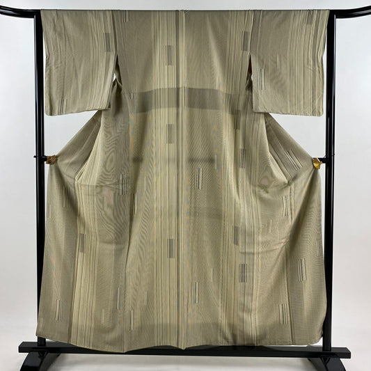 【美品】 小紋 身長158cm 袖長63cm S 雙層 大和 背抜 縱條紋 米色 純蠶絲 優品級