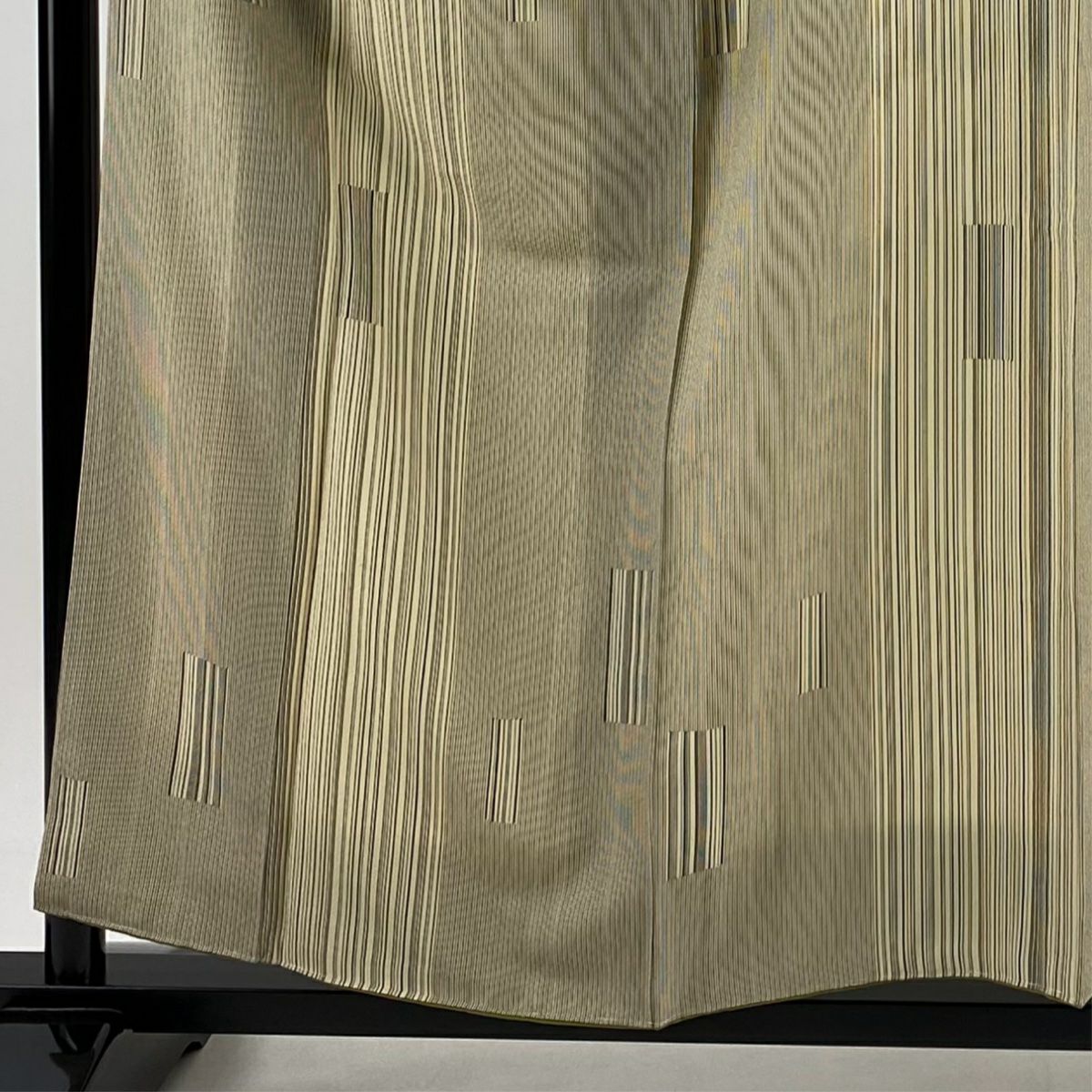 【美品】 小紋 身長158cm 袖長63cm S 雙層 大和 背抜 縱條紋 米色 純蠶絲 優品級