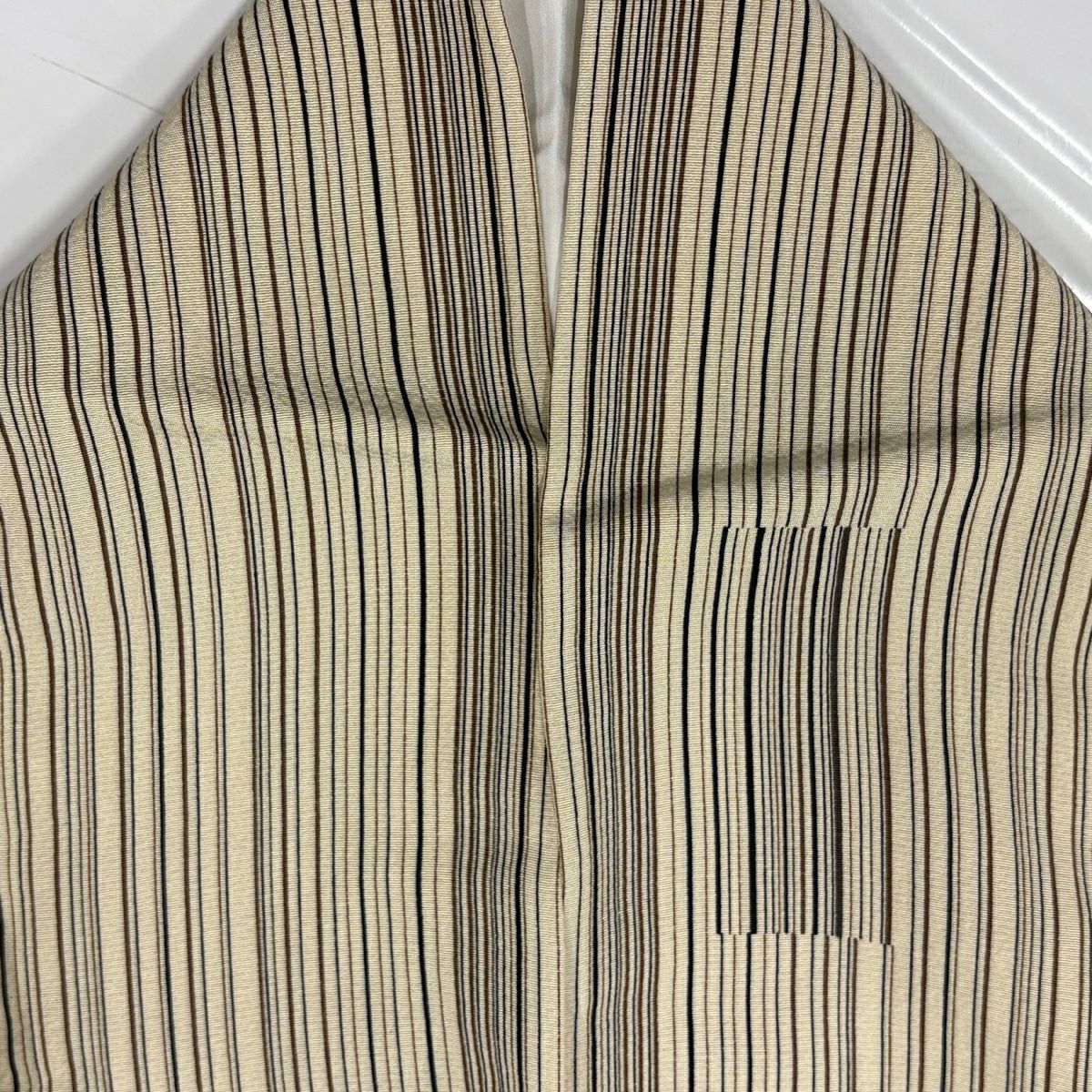 【美品】 小紋 身長158cm 袖長63cm S 雙層 大和 背抜 縱條紋 米色 純蠶絲 優品級