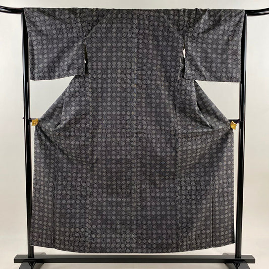 紬織 身長155.5cm 袖長66cm M 雙層 菱 黑灰 純蠶絲 秀品級
