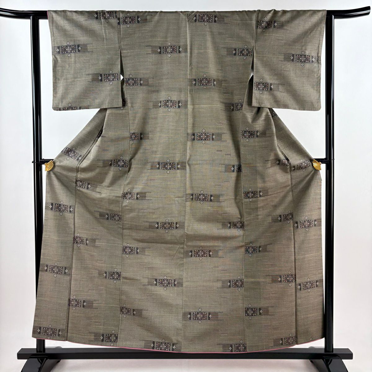 【美品】 紬織 身長158cm 袖長62cm S 雙層 花菱 霞 茶 純蠶絲 秀品級
