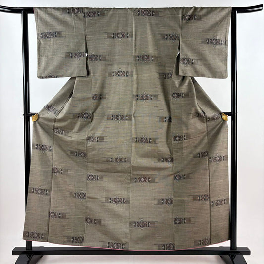 【美品】 紬織 身長158cm 袖長62cm S 雙層 花菱 霞 茶 純蠶絲 秀品級