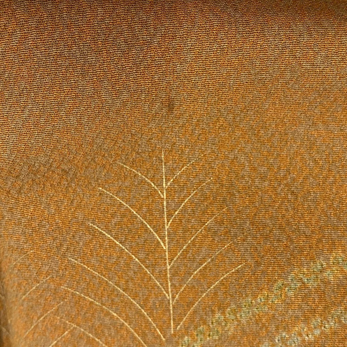 訪問服 身長153cm 袖長64cm M 雙層 落款 草花紋紋 流水刺繡 金糸 茶 純蠶絲 秀品級