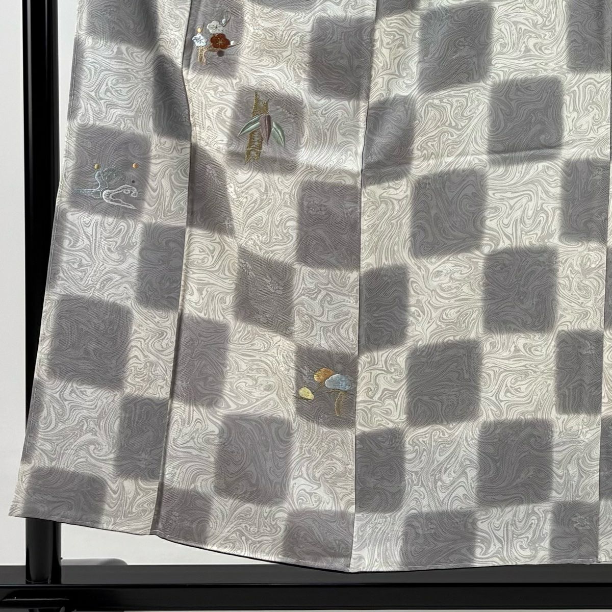 【庫存清倉】 付下 身長154cm 袖長62.5cm S 雙層 鈴乃屋 松樹竹子梅花 市松樹 刺繡 金絲 奶油色 純蠶絲 名品級