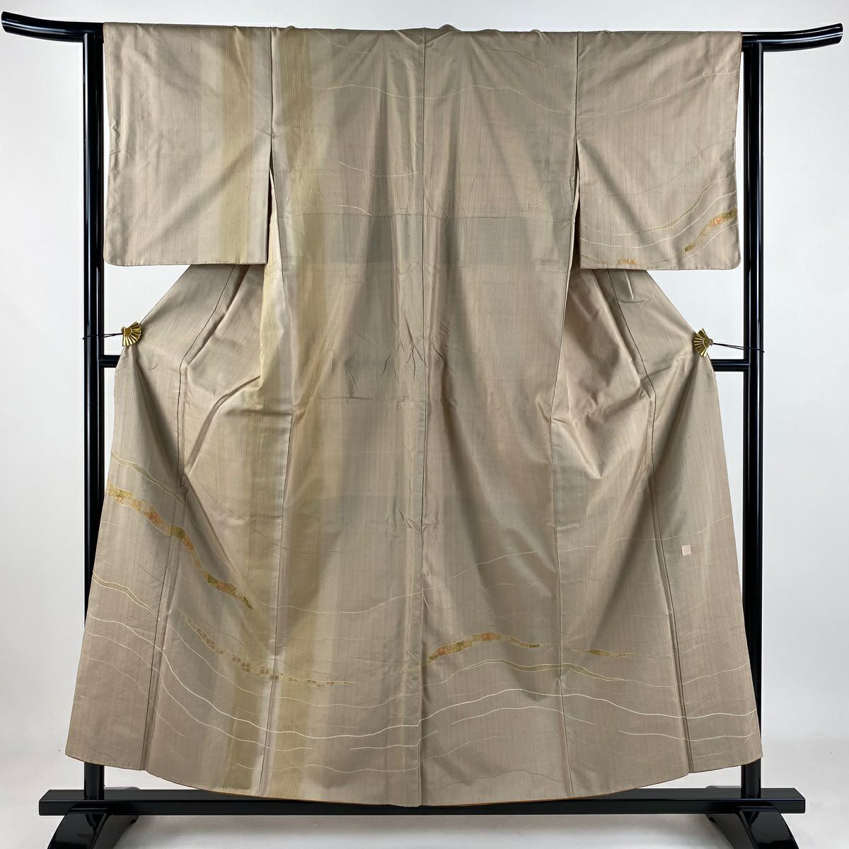 【庫存清倉】訪問服 身長155.5cm 袖長62.5cm S 雙層 紬織織 大和 有落款 幾何圖案 刺繡 淺茶 純蠶絲 名品級