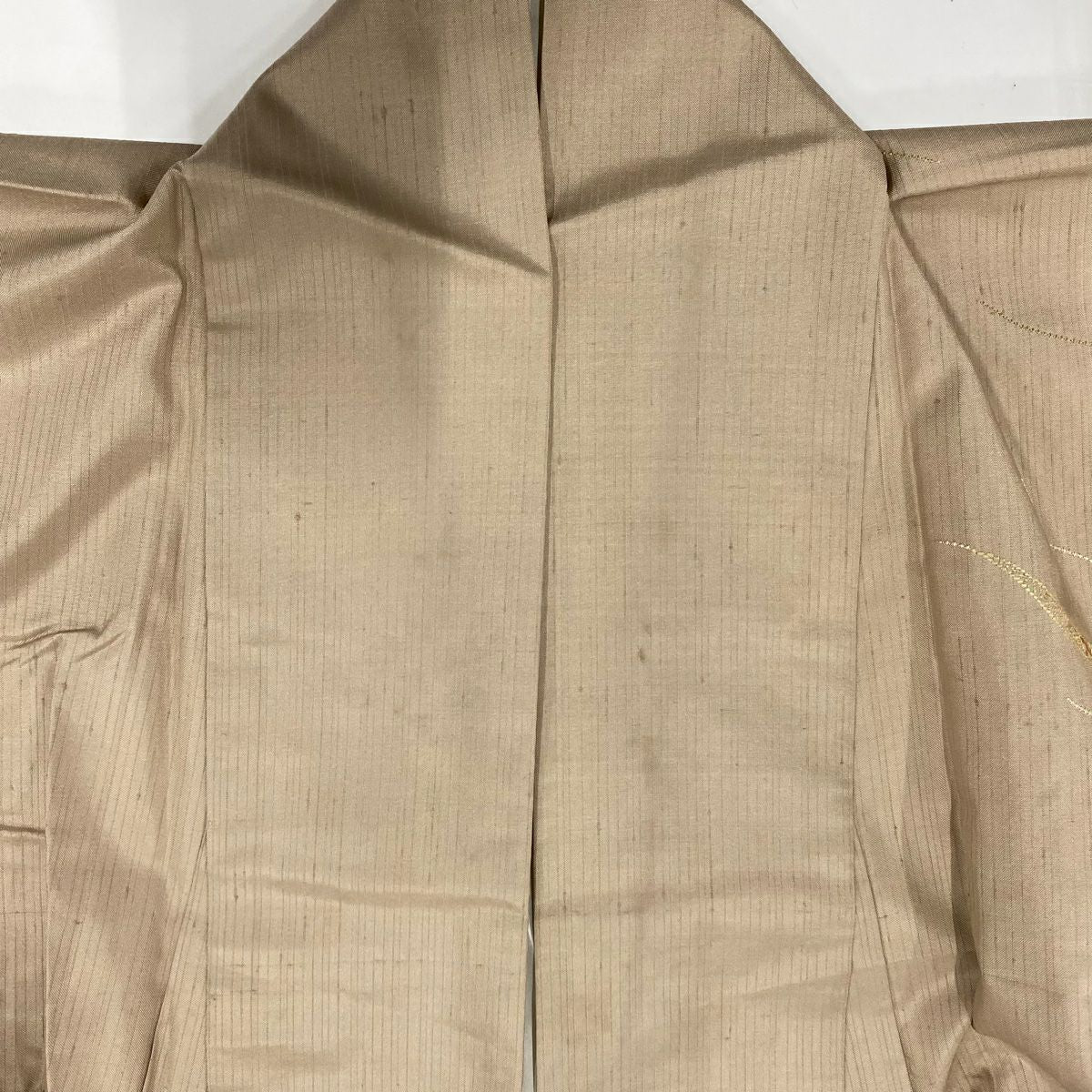 【庫存清倉】訪問服 身長155.5cm 袖長62.5cm S 雙層 紬織織 大和 有落款 幾何圖案 刺繡 淺茶 純蠶絲 名品級