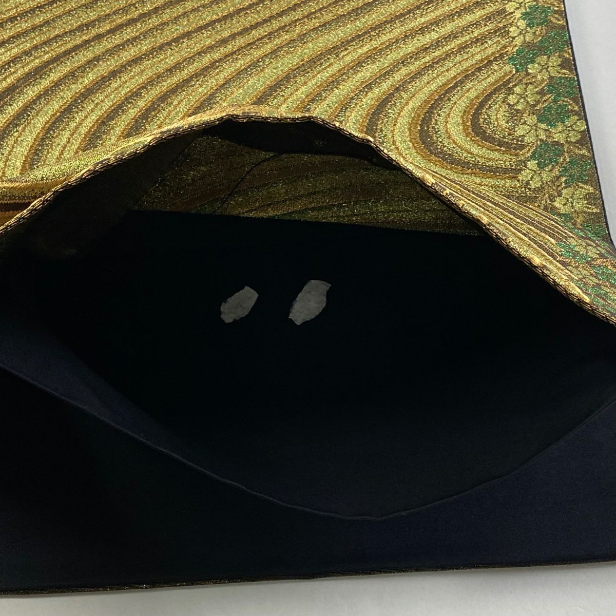 【美品】 袋帶 秀品級 草花紋 流水 金絲 金金箔 金茶 六通 純蠶絲