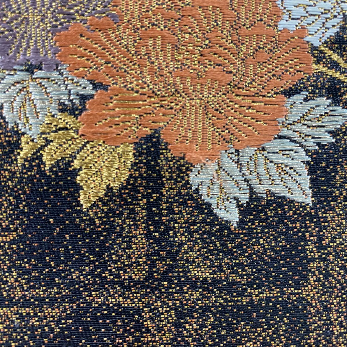 袋帶 秀品級 草花紋紋 松樹葉 金銀彩 金金箔 黑色 お太鼓柄 純蠶絲