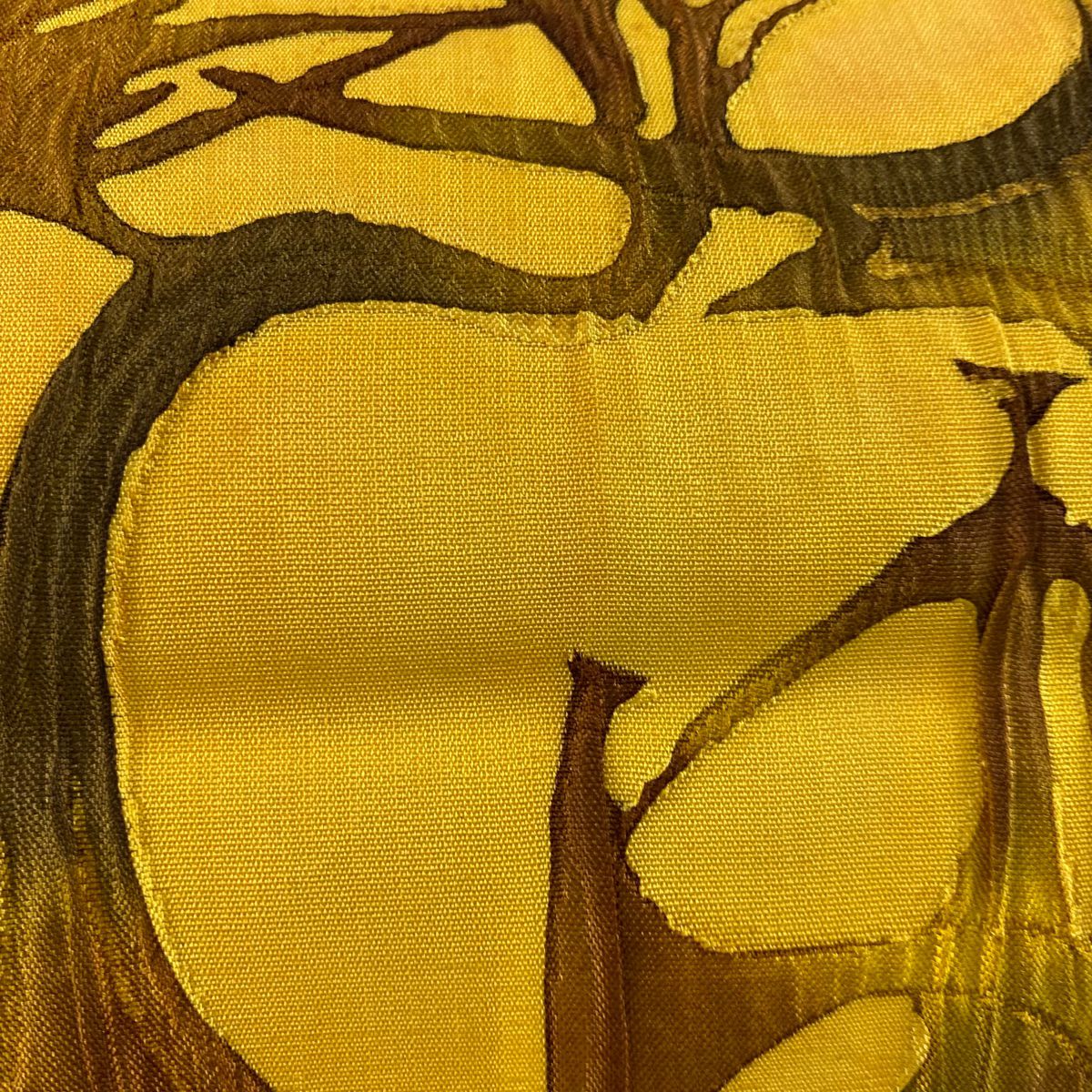 【美品】 袋帶 秀品級 樹木 山吹 深藍 六通 純蠶絲
