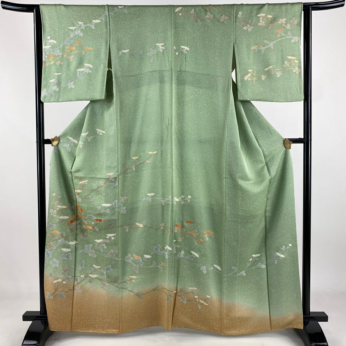 訪問服 身長163.5cm 袖長63.5cm S 雙層 菊花 刺繡 金彩裝飾 淺綠 純蠶絲 秀品級