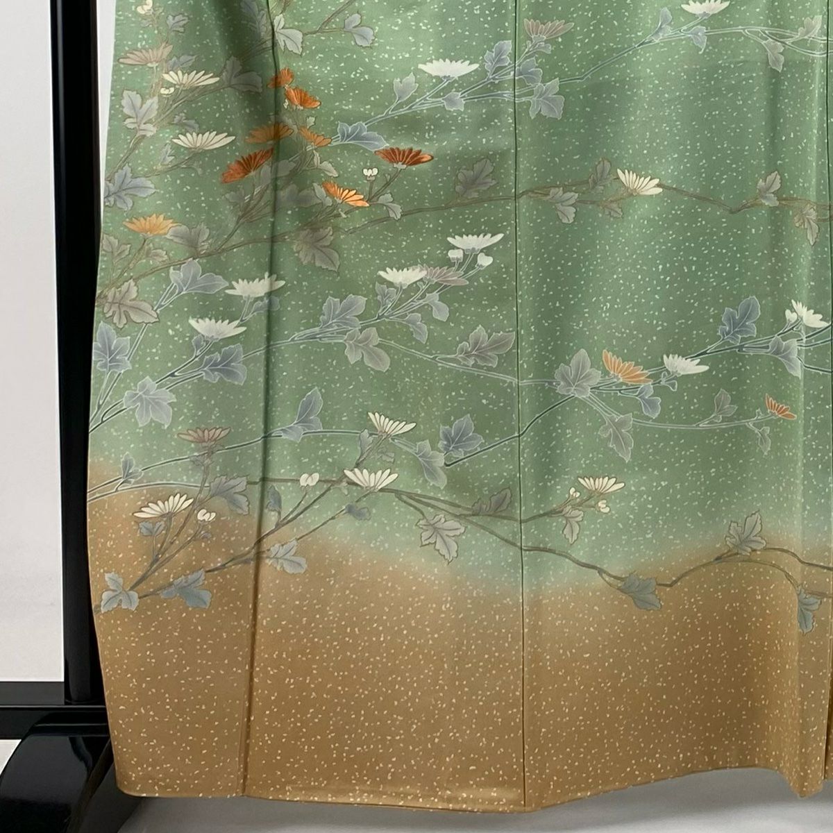 訪問服 身長163.5cm 袖長63.5cm S 雙層 菊花 刺繡 金彩裝飾 淺綠 純蠶絲 秀品級