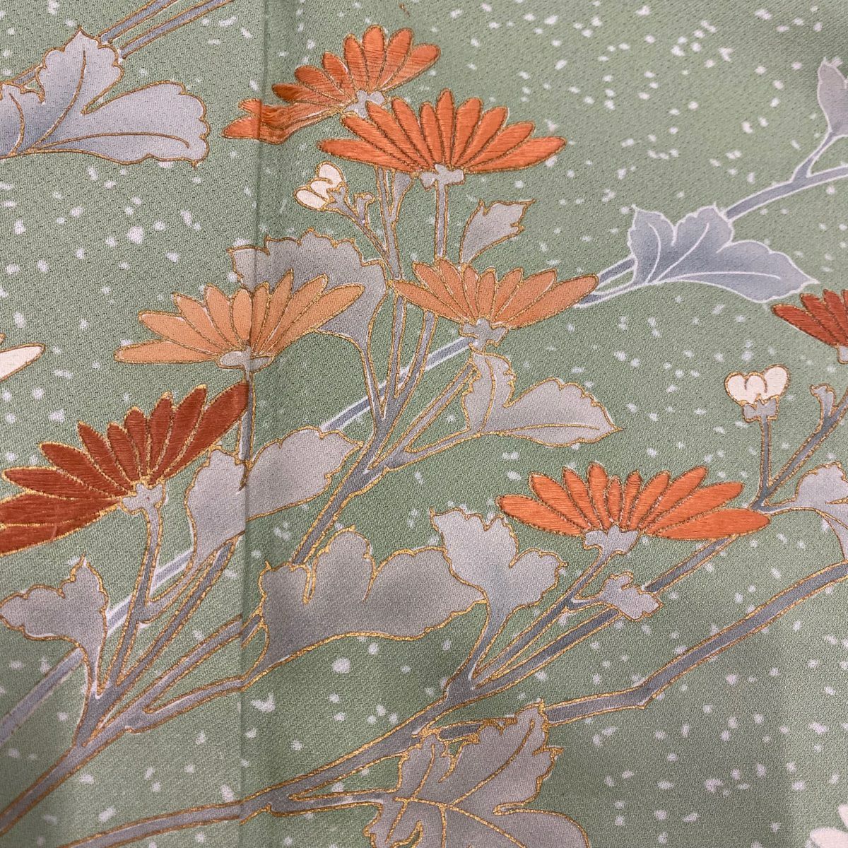 訪問服 身長163.5cm 袖長63.5cm S 雙層 菊花 刺繡 金彩裝飾 淺綠 純蠶絲 秀品級