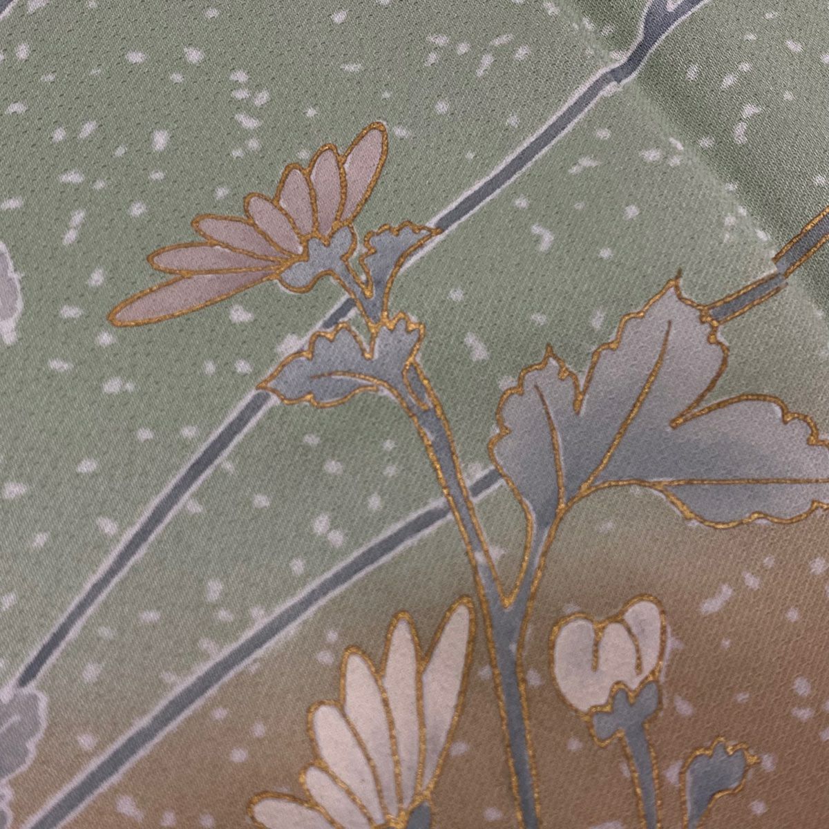 訪問服 身長163.5cm 袖長63.5cm S 雙層 菊花 刺繡 金彩裝飾 淺綠 純蠶絲 秀品級