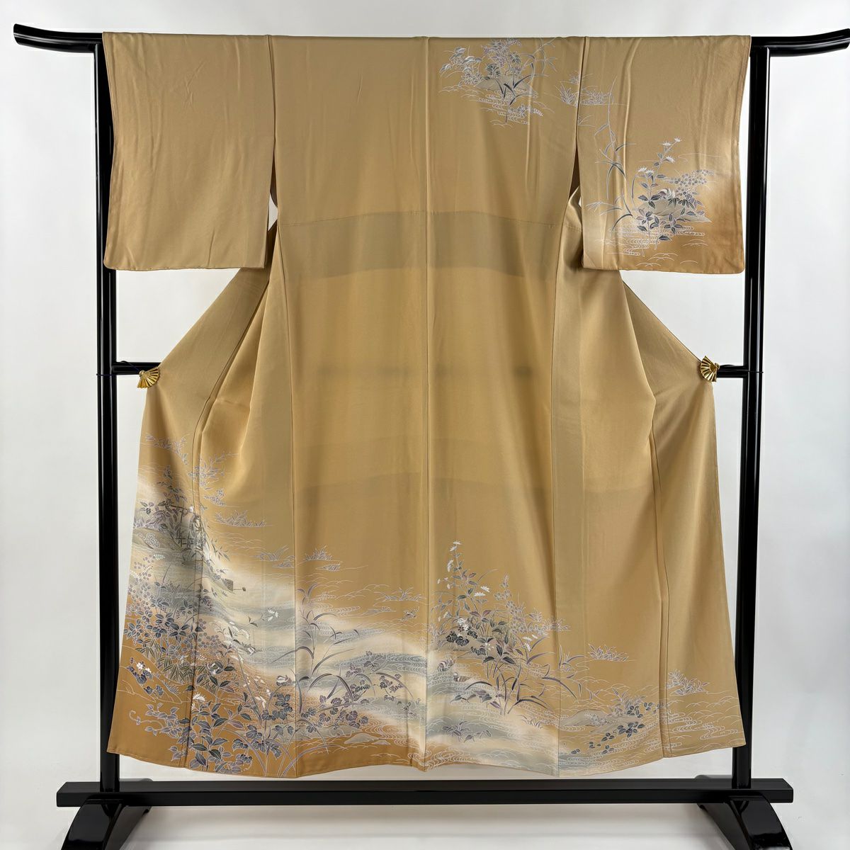 【美品】訪問服 身長152cm 袖長63.5cm S 雙層 水車 草花紋紋 金彩裝飾 漸層 黃土 純蠶絲 秀品級