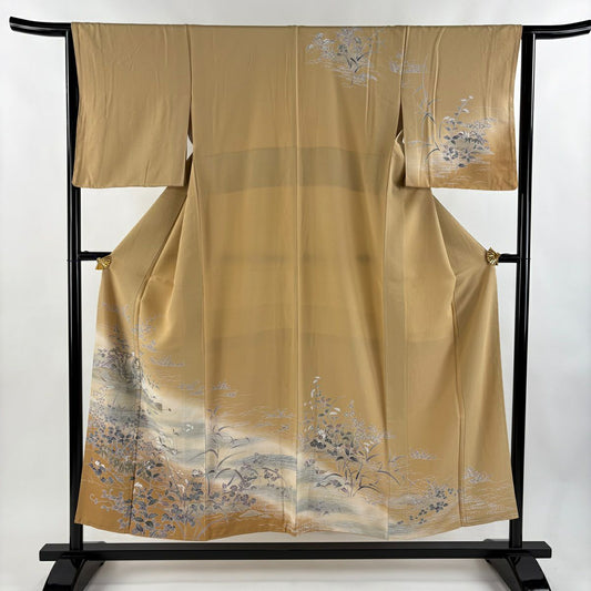 【美品】訪問服 身長152cm 袖長63.5cm S 雙層 水車 草花紋紋 金彩裝飾 漸層 黃土 純蠶絲 秀品級