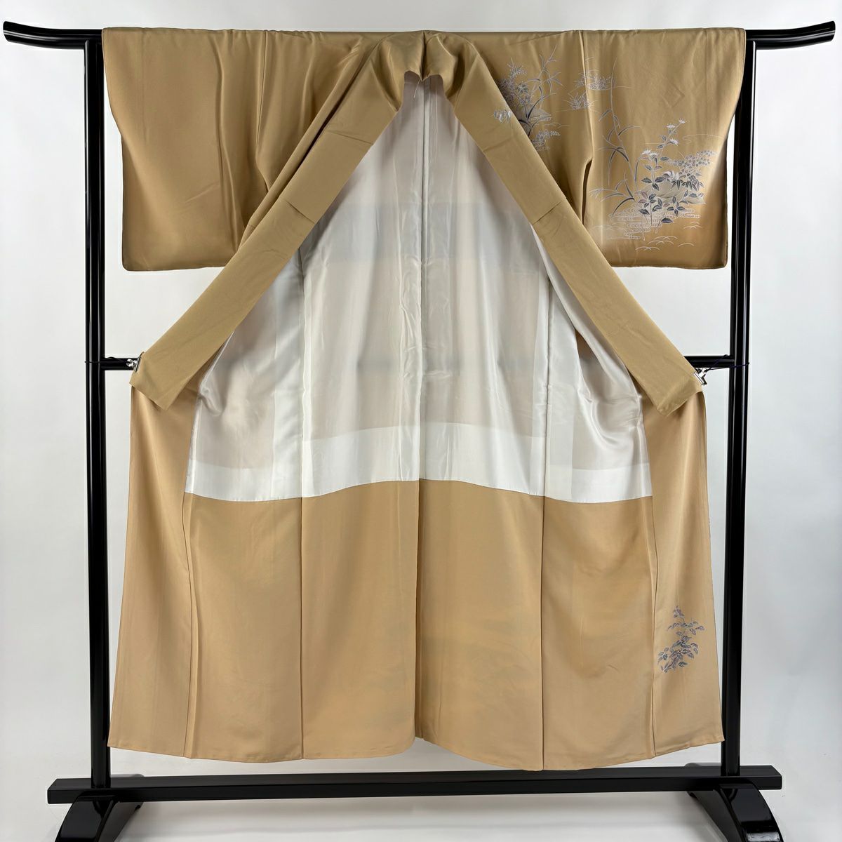 【美品】訪問服 身長152cm 袖長63.5cm S 雙層 水車 草花紋紋 金彩裝飾 漸層 黃土 純蠶絲 秀品級
