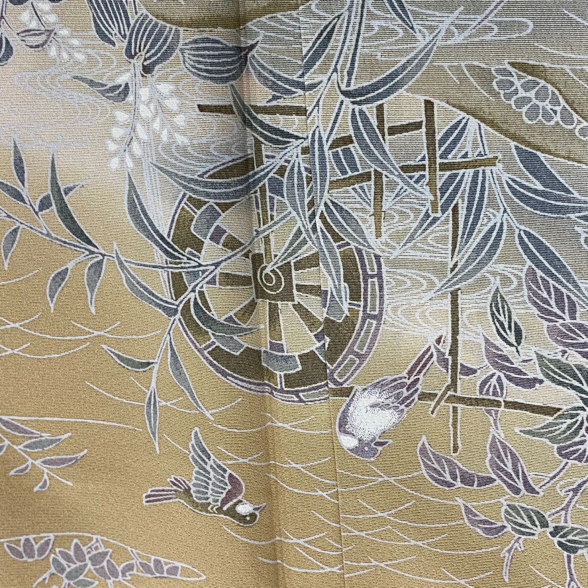 【美品】訪問服 身長152cm 袖長63.5cm S 雙層 水車 草花紋紋 金彩裝飾 漸層 黃土 純蠶絲 秀品級