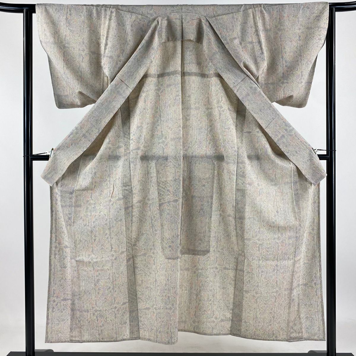 【美品】 紬織 身長153cm 袖長62.5cm S 單層 草花紋紋 奶油色 純蠶絲 優品級