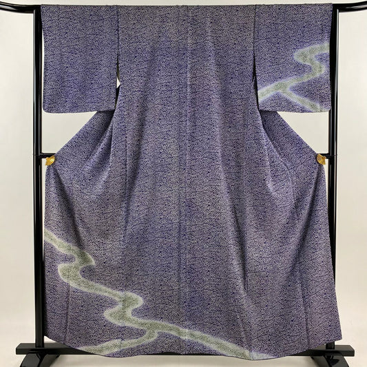 付下 身長159.5cm 袖長63.5cm S 雙層 幾何圖案 漸層 深藍 純蠶絲 優品級