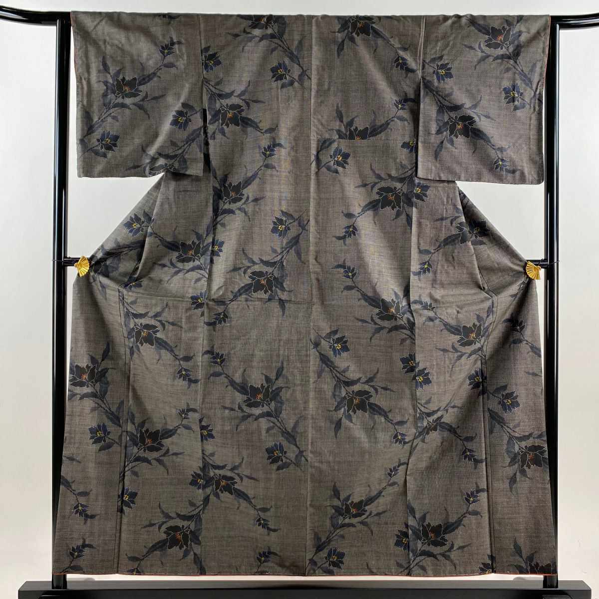 【美品】 紬織 身長157cm 袖長63cm S 雙層 草花紋 焦茶 純蠶絲 秀品級
