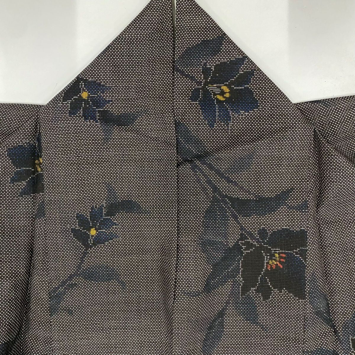 【美品】 紬織 身長157cm 袖長63cm S 雙層 草花紋 焦茶 純蠶絲 秀品級