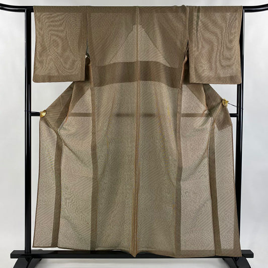 【美品】 小紋 身長157.5cm 袖長64cm M 薄物 幾何學 灰綠 純蠶絲 名品級