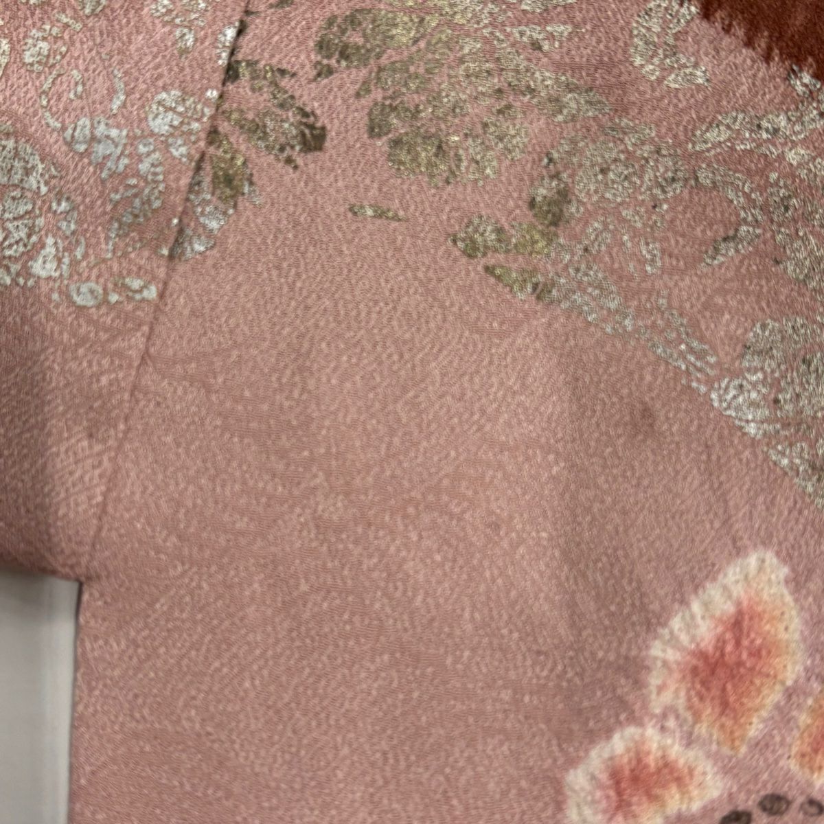 【庫存清倉】訪問服 身長163.5cm 袖長67.5cm L 雙層 辻花染 道長取 金銀彩 絞染 粉米色 純蠶絲 名品級 一つ紋