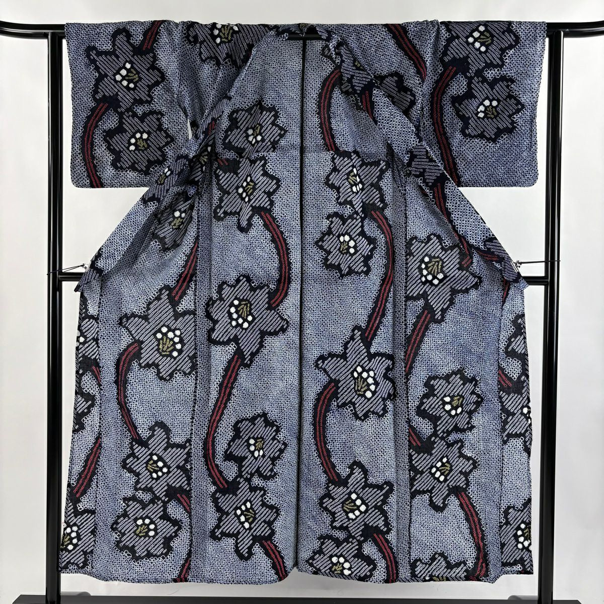 浴衣 身長150cm 袖長62.5cm S 絞染浴衣 草花紋 純棉 名品級