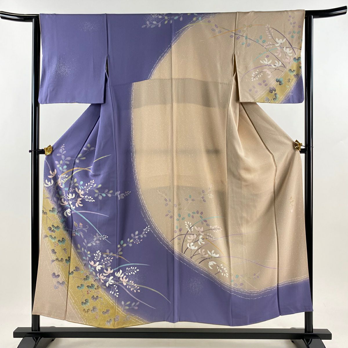 訪問服 身長153cm 袖長63cm S 雙層 落款あり 萩 葉與實 染分 ぼかし 淡紫 純蠶絲 名品級