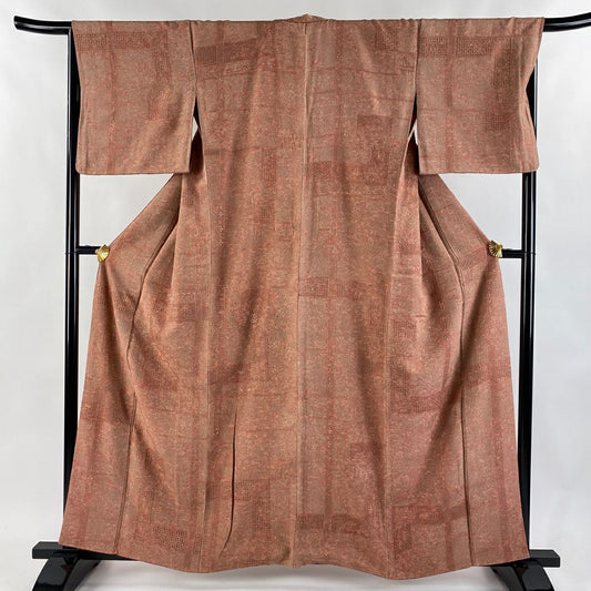 小紋 身長160cm 袖長67cm M 雙層 華紋 幾何學圖案 刺繡 灰櫻 純蠶絲 逸品級