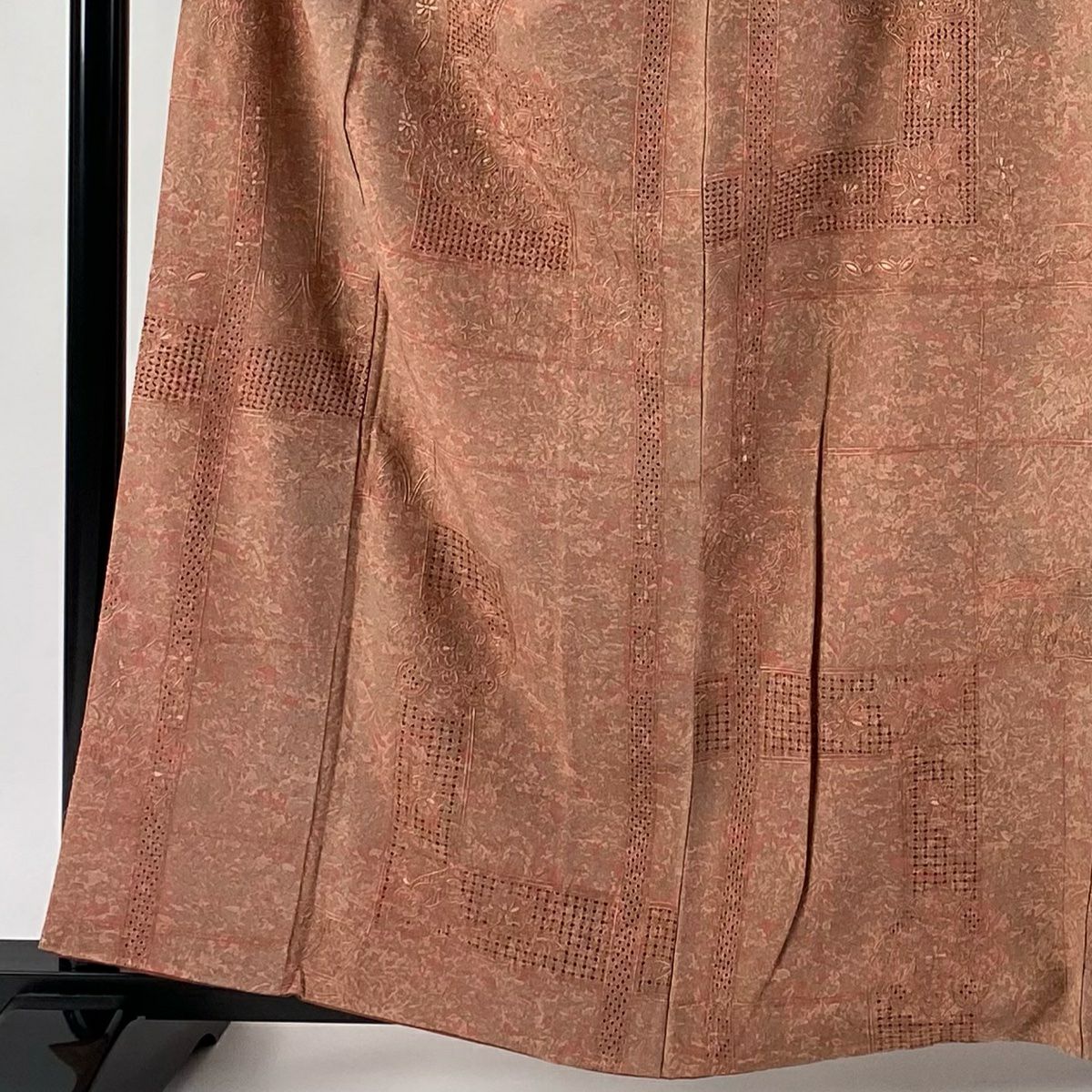 小紋 身長160cm 袖長67cm M 雙層 華紋 幾何學圖案 刺繡 灰櫻 純蠶絲 逸品級