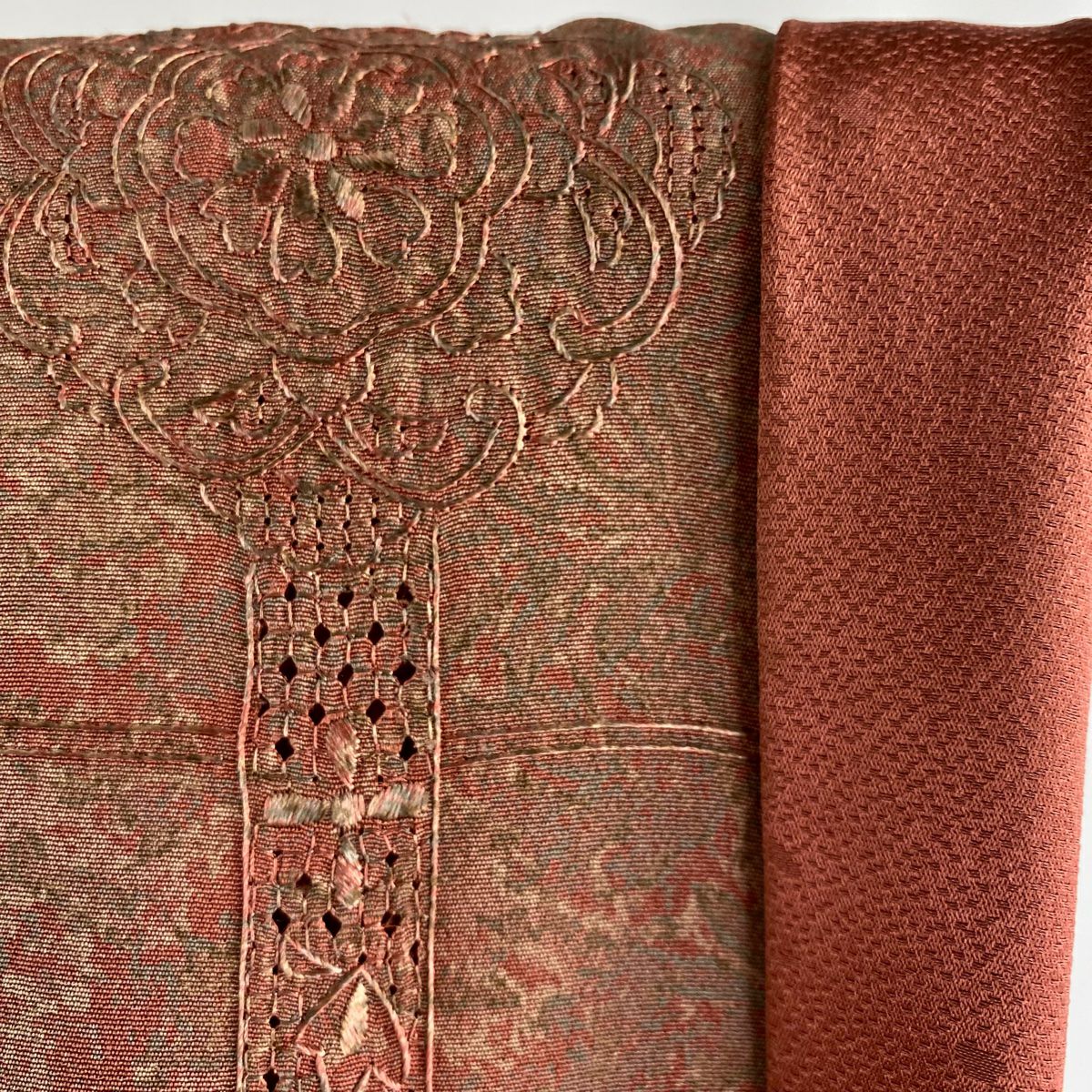小紋 身長160cm 袖長67cm M 雙層 華紋 幾何學圖案 刺繡 灰櫻 純蠶絲 逸品級