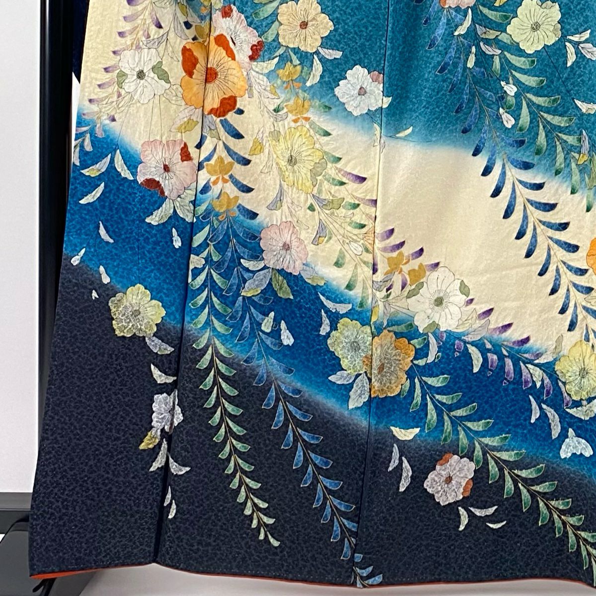 【美品】振袖禮服 身長164cm 袖長68cm L 雙層 辻花染 銀通 金銀彩 青灰 純蠶絲 逸品級