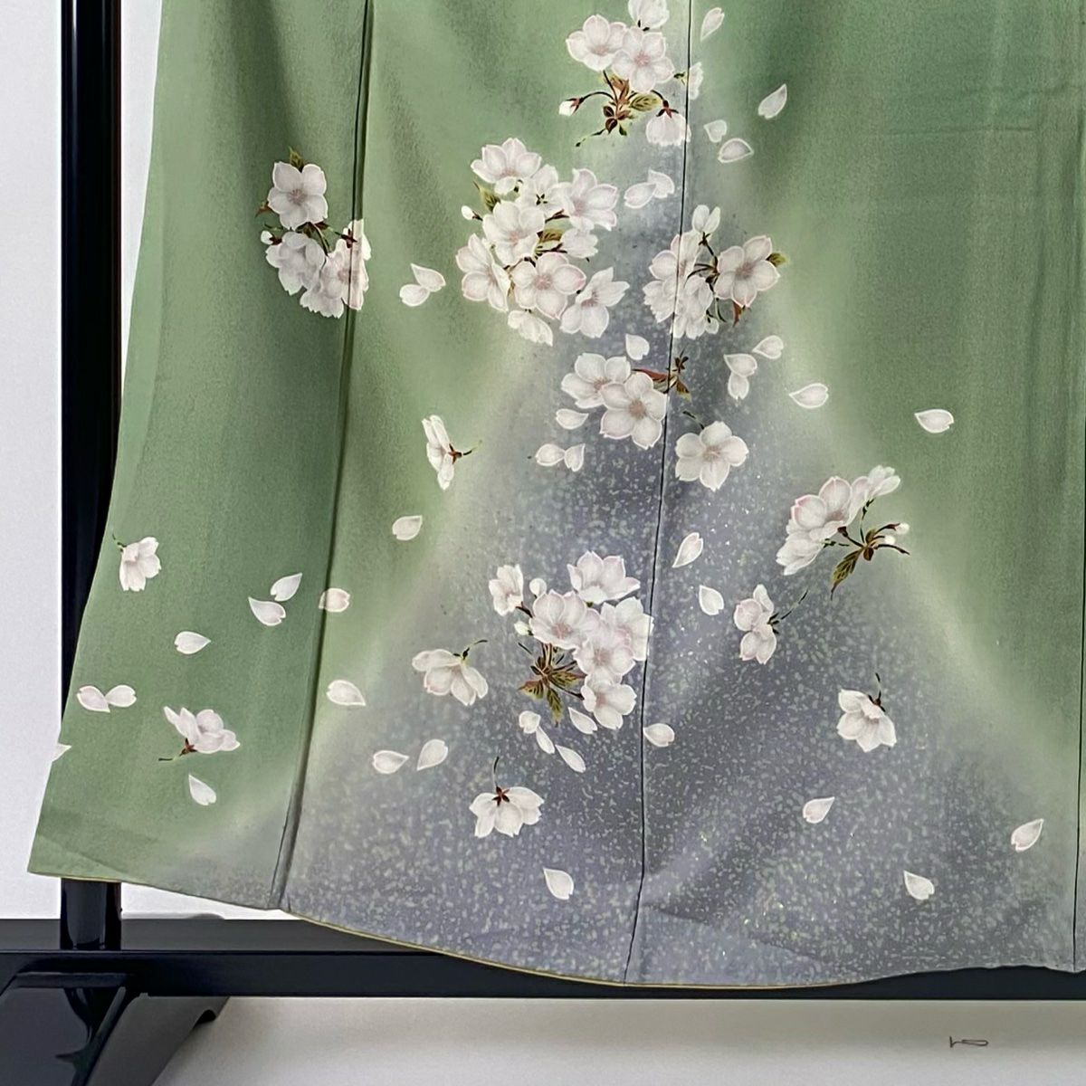 訪問服 身長156.5cm 袖長64cm M 雙層 中村乃武夫 落款あり 樱花 霞 金銀彩 染分 薄綠 純蠶絲 逸品級