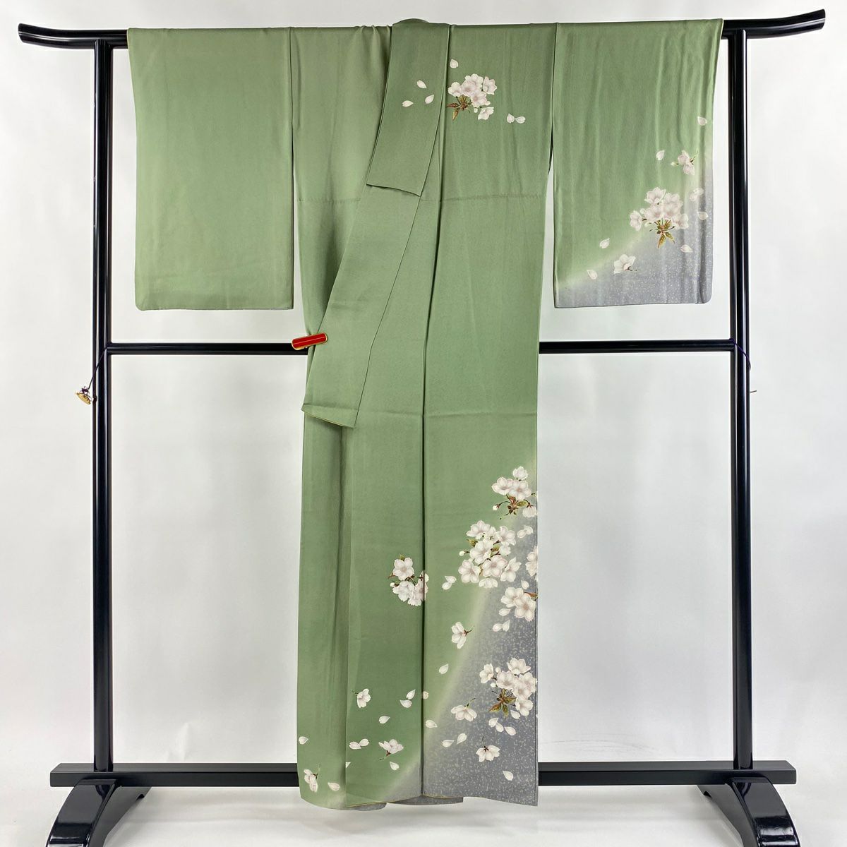 訪問服 身長156.5cm 袖長64cm M 雙層 中村乃武夫 落款あり 樱花 霞 金銀彩 染分 薄綠 純蠶絲 逸品級
