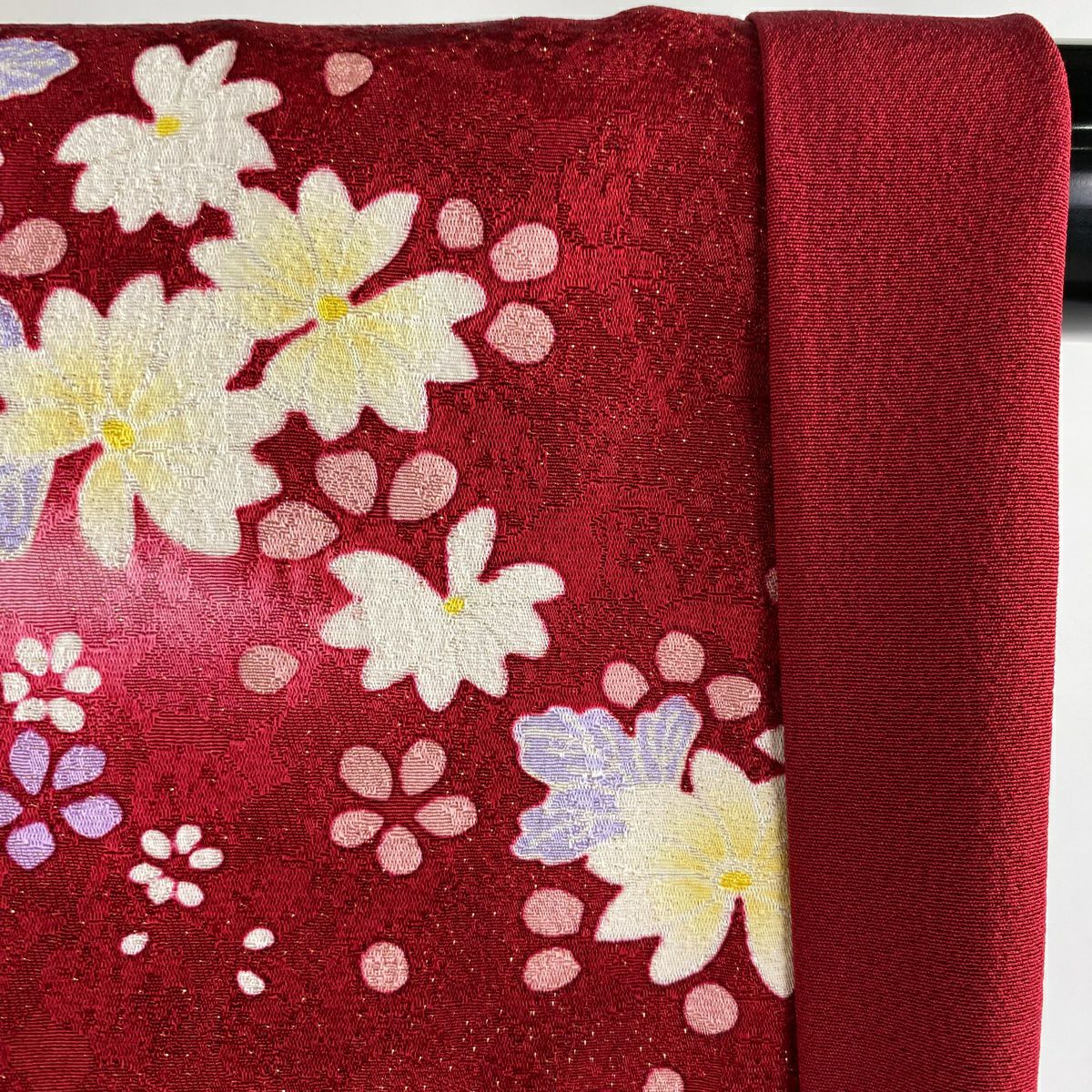 【美品】振袖禮服 身長167.5cm 袖長66cm M 雙層 花束 組紐 金糸 金通し 紅 純蠶絲 逸品級