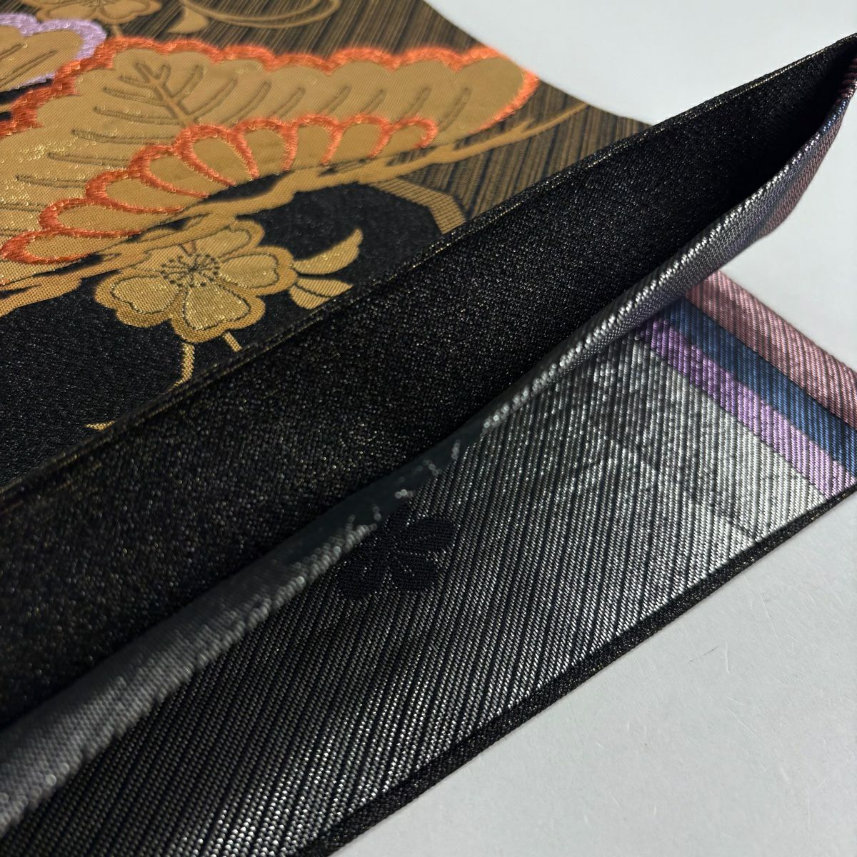 袋帶 秀品級 笠松樹 櫻花 金金箔 黑 六通 純蠶絲