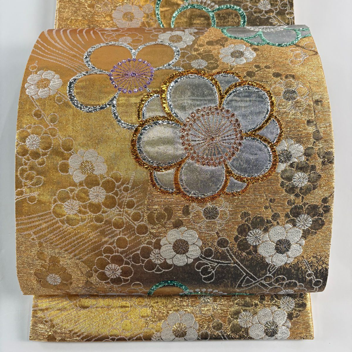 【美品】 袋帶 秀品級 梅花 金絲 金金箔 金 六通 純蠶絲