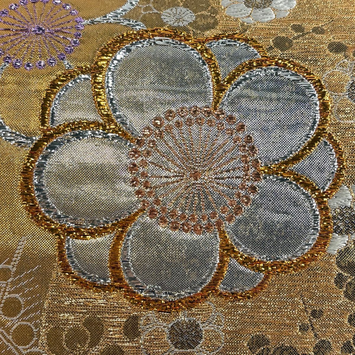 【美品】 袋帶 秀品級 梅花 金絲 金金箔 金 六通 純蠶絲
