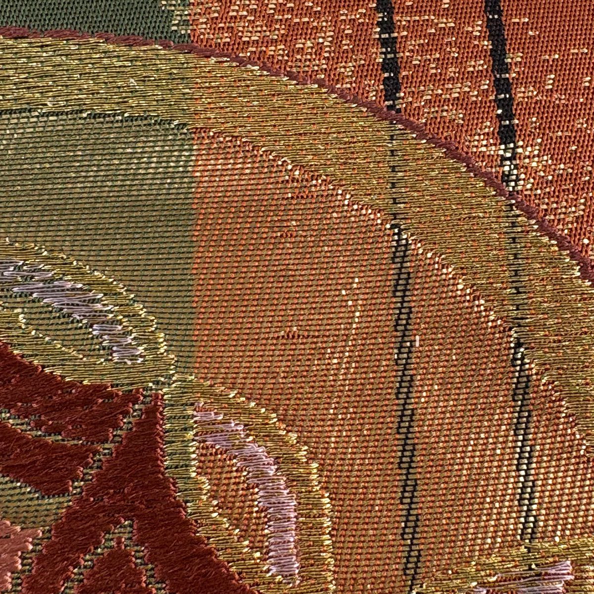 袋帶 秀品級 蝴蝶 松樹梅花 唐織 金金箔 紅茶 六通 純蠶絲