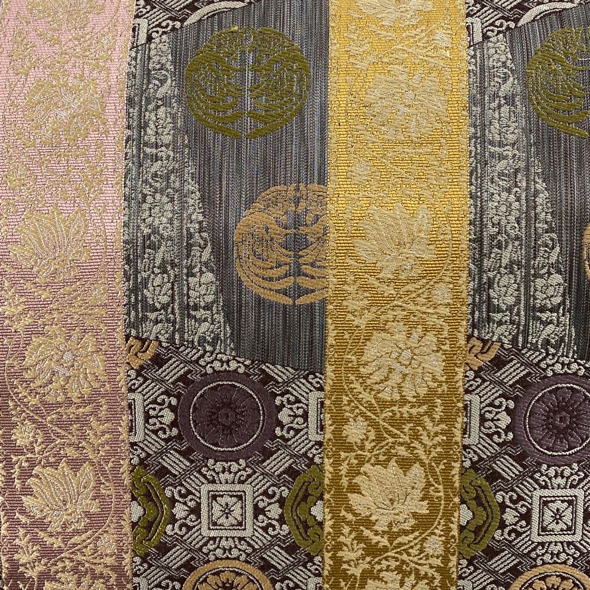 【庫存清倉】 【美品】 袋帶 名品級 向鳥 華紋 灰 深藍 六通 純蠶絲